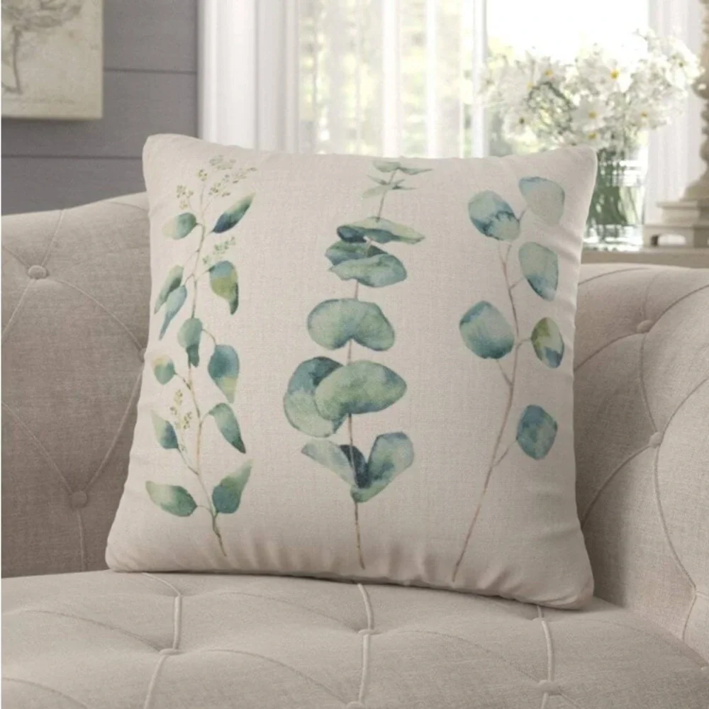 Fennco Styles Botany Collection Eucalyptus Botanical Print Throw Pillow NWOT